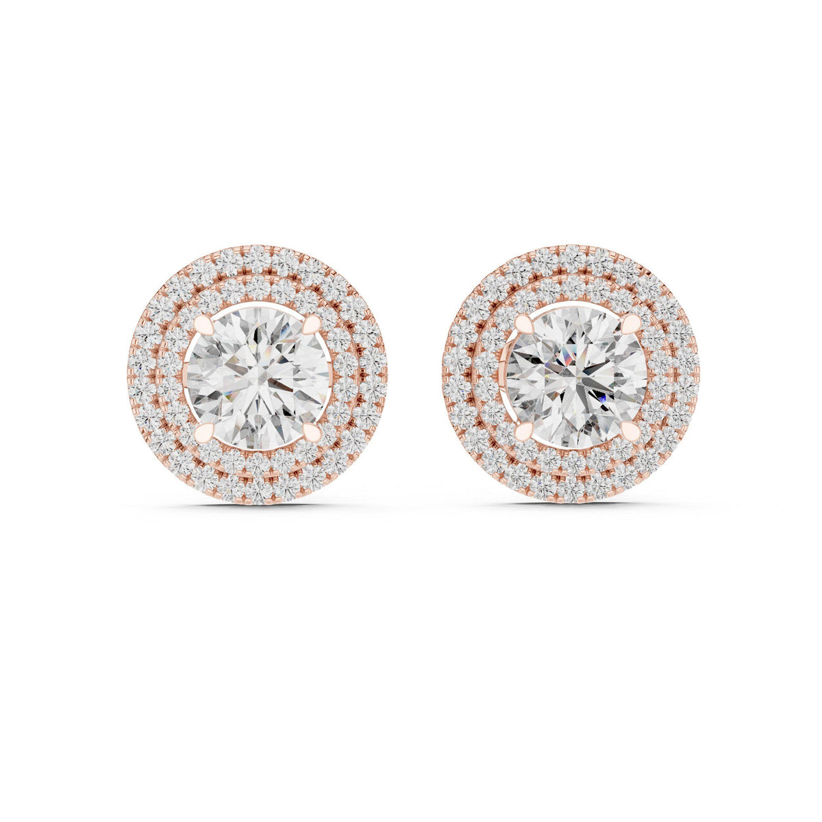Round Moissanite Double-Halo Stud Earrings – 925 Sterling Silver, 18K Gold Vermeil