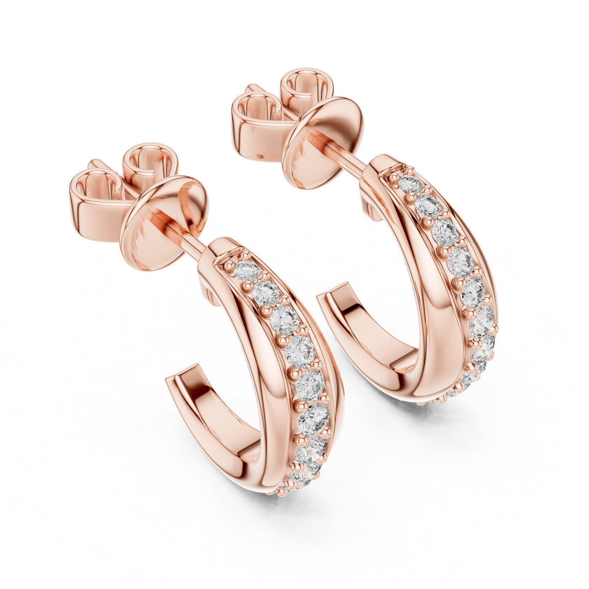 Round Moissanite Pavé Half-Hoop Earrings – 925 Sterling Silver, 18K Gold Vermeil