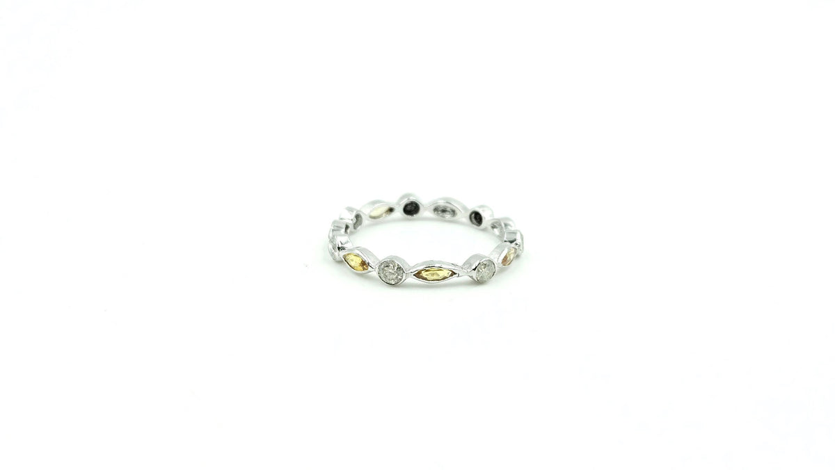 Yellow Sapphire & Diamond Eternity Band – 925 Sterling Silver, 18K White Gold Vermeil