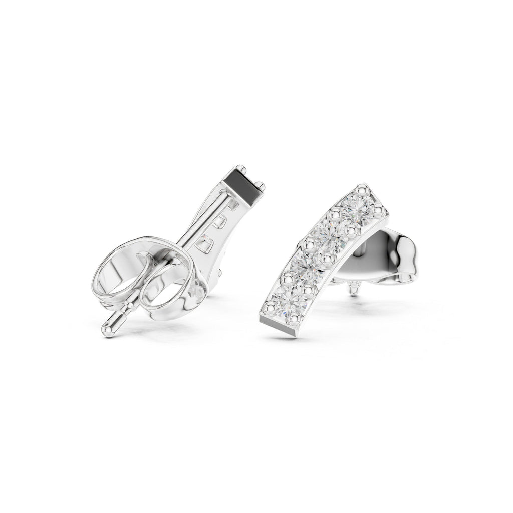 Moissanite Curved Bar Stud Earrings – 925 Sterling Silver, 18K Gold Vermeil