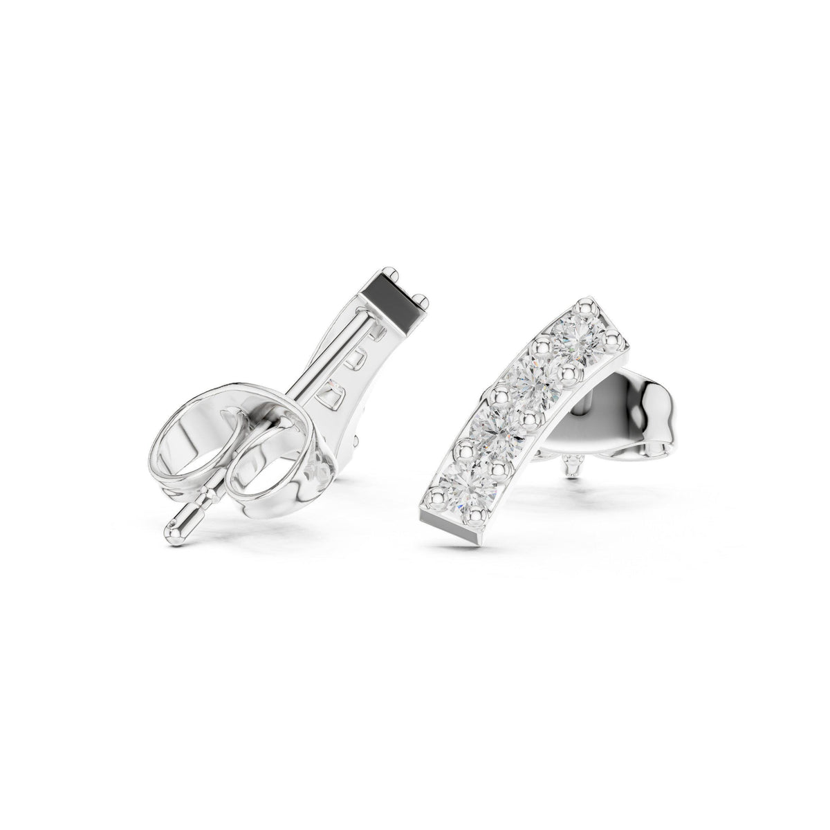 Moissanite Curved Bar Stud Earrings – 925 Sterling Silver, 18K Gold Vermeil
