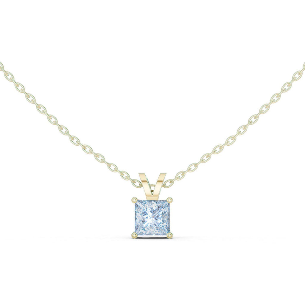 Princess Moissanite Solitaire Pendant Necklace – 925 Sterling Silver, 18K Gold Vermeil
