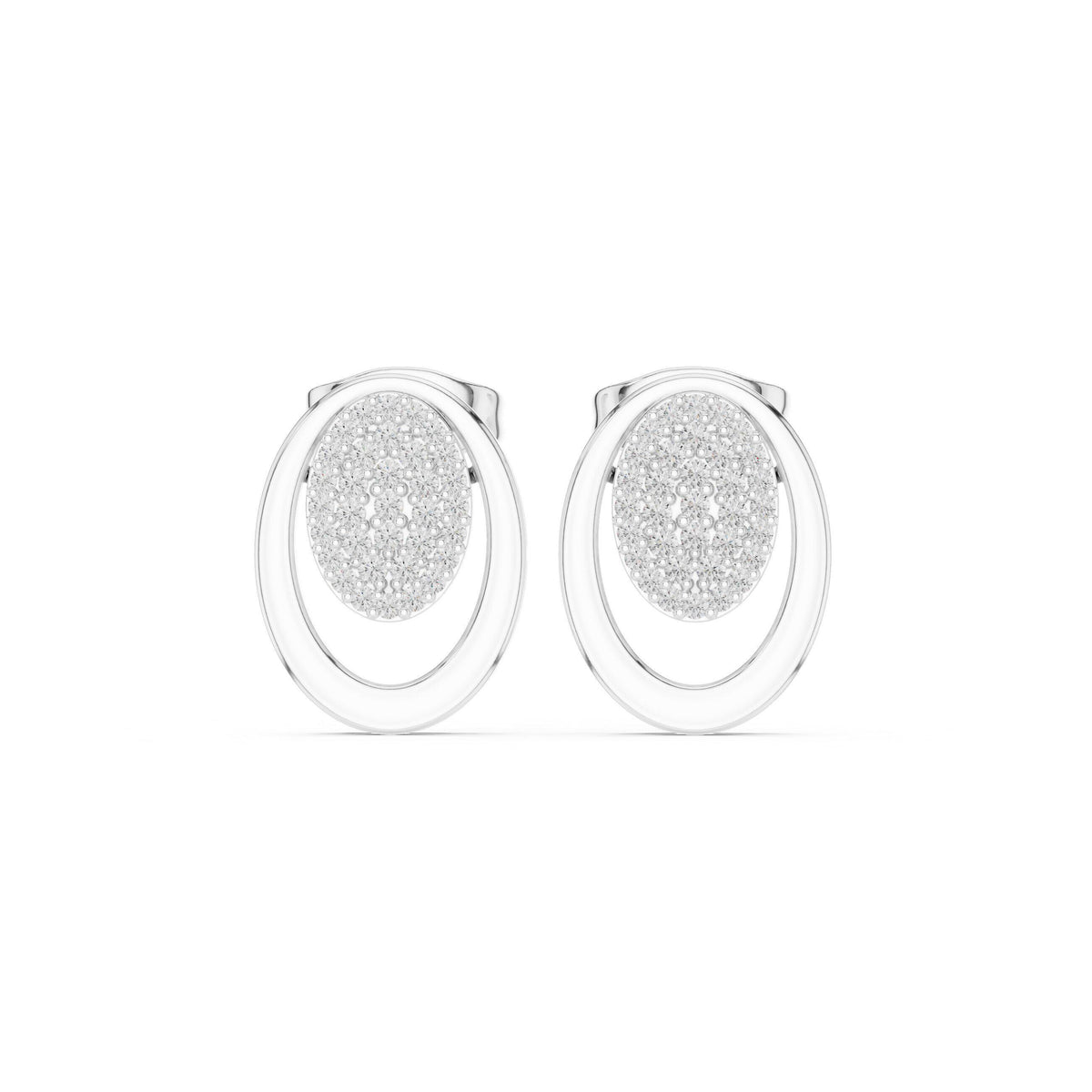 Moissanite Pavé Oval Disc Stud Earrings – 925 Sterling Silver, 18K Gold Vermeil