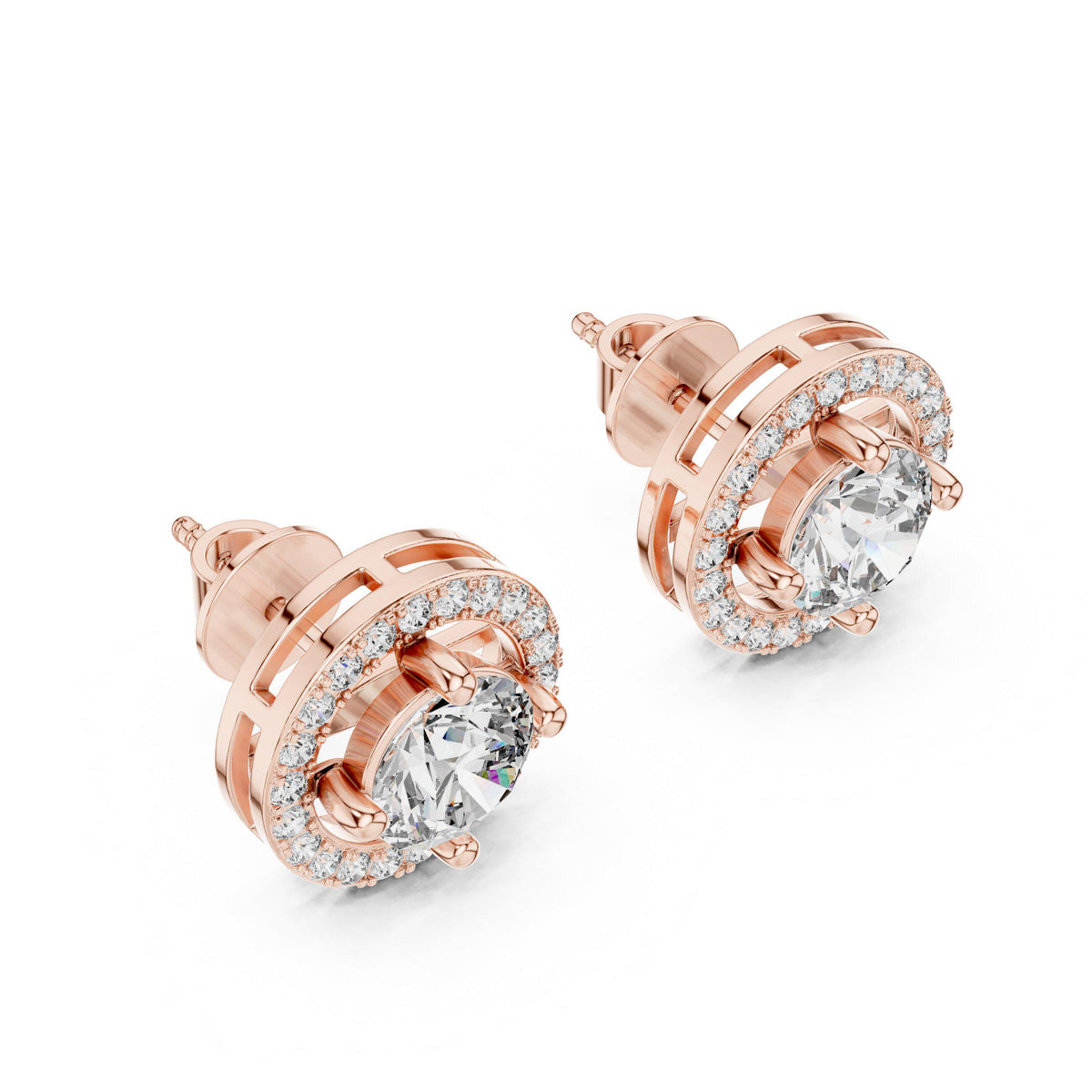6.5mm Round Moissanite Halo Stud Earrings – 925 Sterling Silver, 18K Gold Vermeil