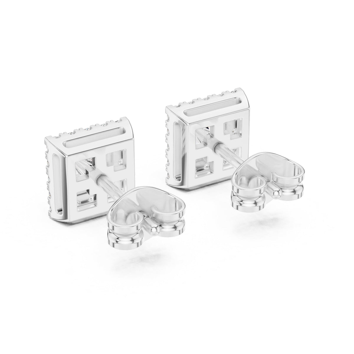 Princess Moissanite Square Halo Stud Earrings – 925 Sterling Silver, 18K Gold Vermeil