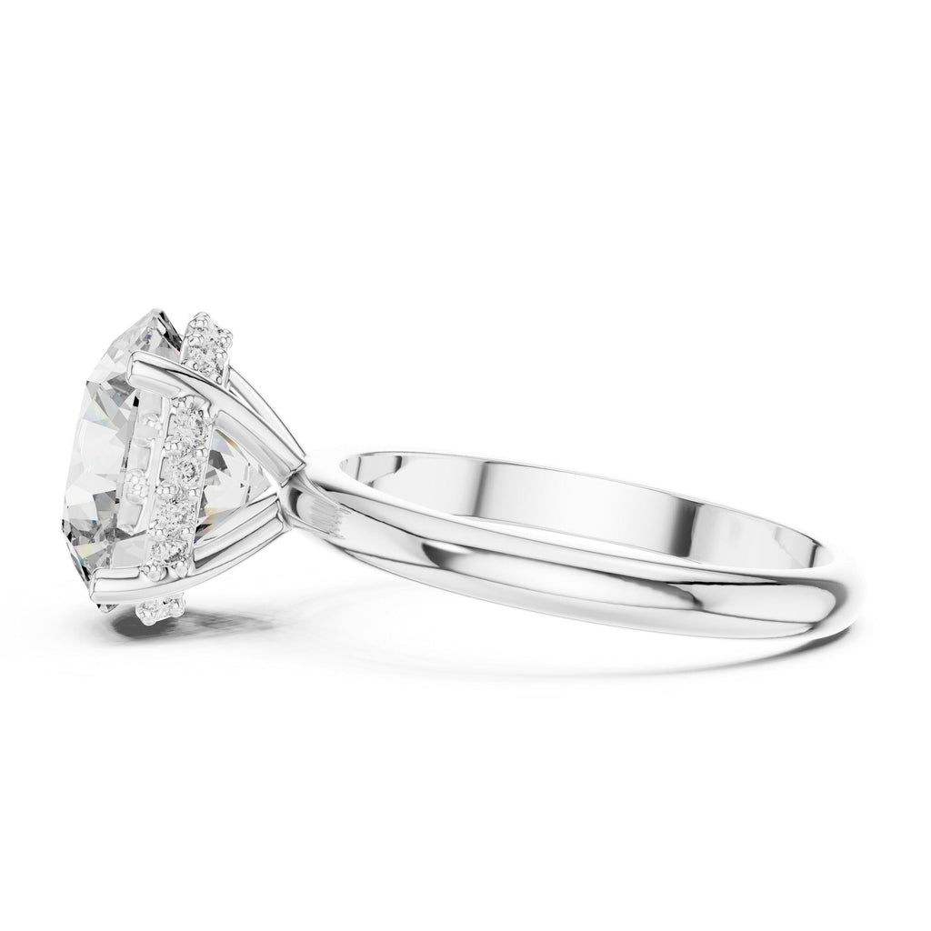 Round Moissanite Solitaire Ring with Slim Band and Hidden Halo – 925 Sterling Silver, 18K Gold Vermeil