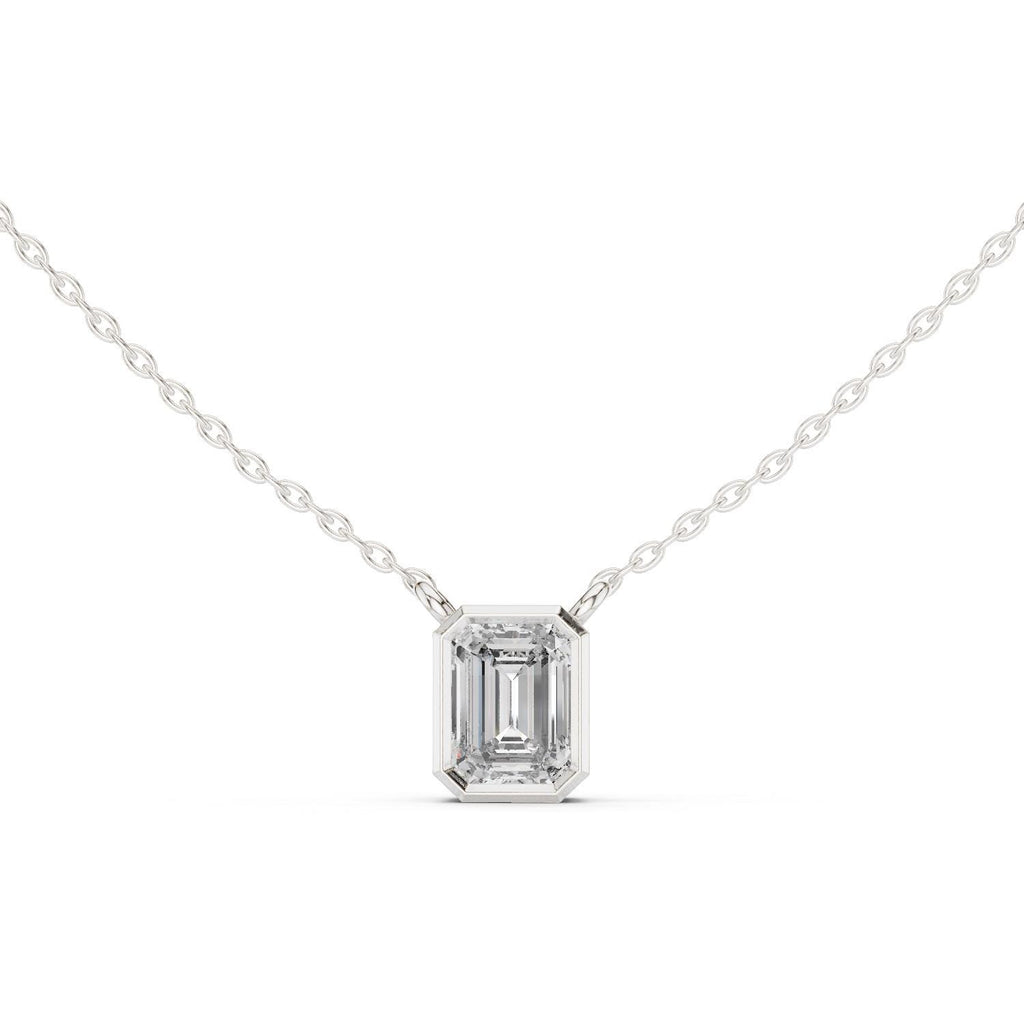 Emerald-Cut Moissanite Bezel Solitaire Necklace – 925 Sterling Silver, 18K Gold Vermeil