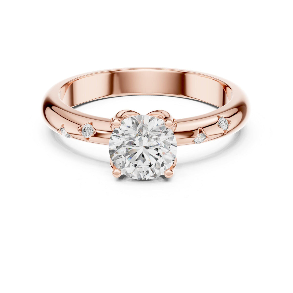 Round Moissanite Solitaire Ring with Side Accents, 6mm – 925 Sterling Silver, 18K Gold Vermeil