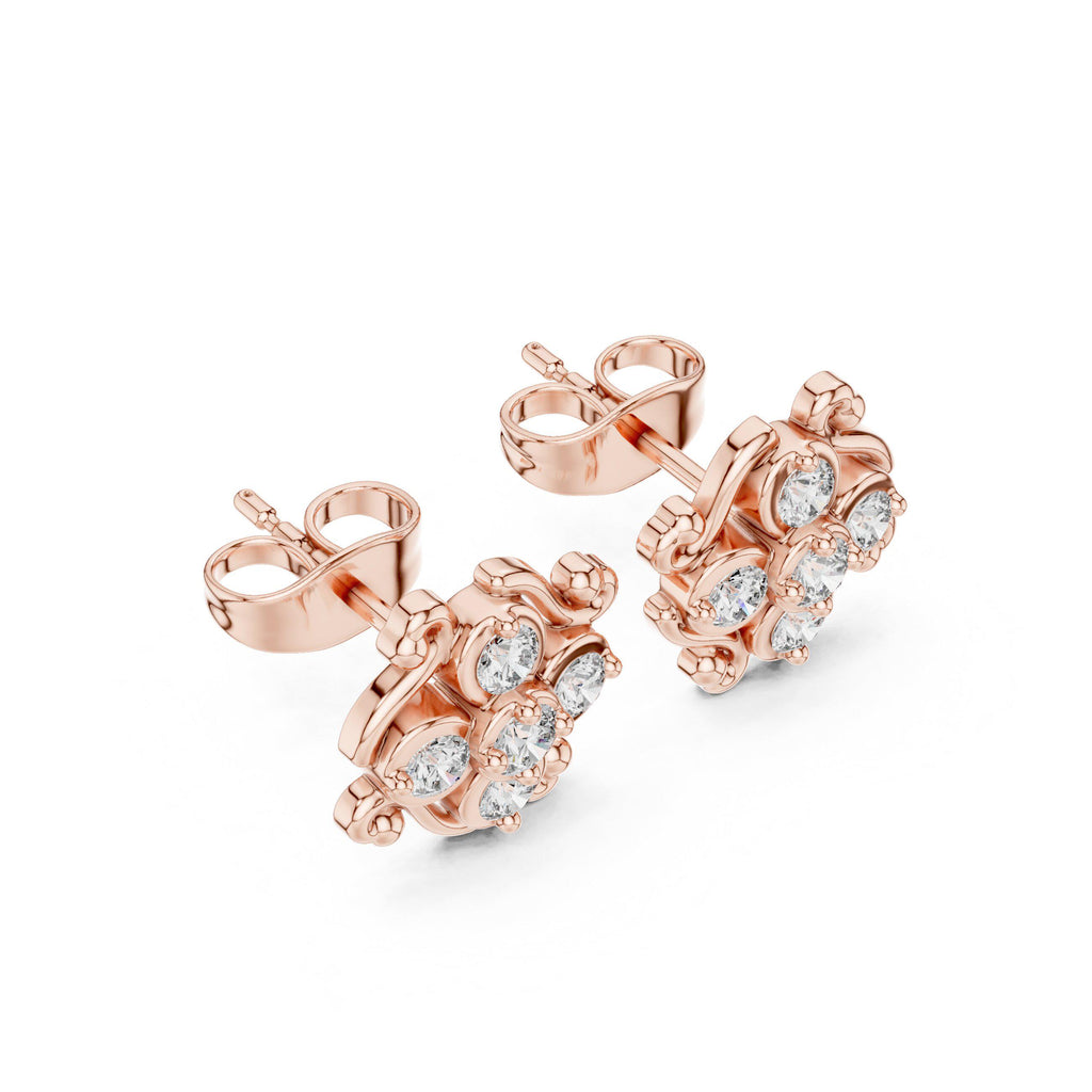 Moissanite Scroll Filigree Cluster Stud Earrings – 925 Sterling Silver, 18K Gold Vermeil