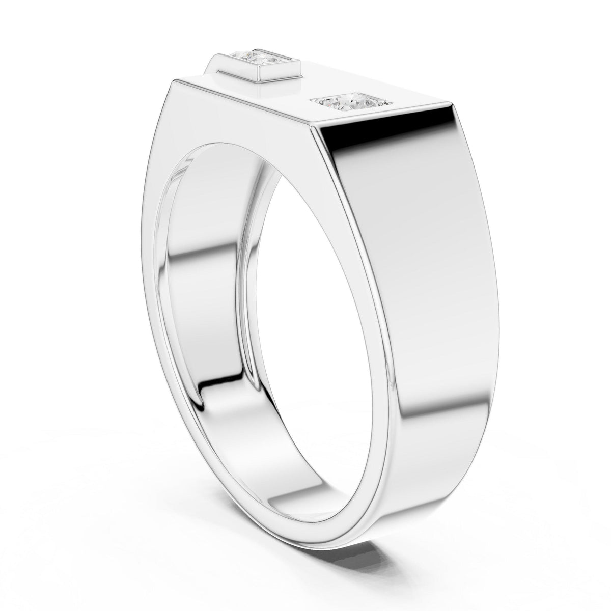 Men's Flat-Top Signet with Pavé Strip and Princess-Cut Accent – 925 Sterling Silver, 18K Gold Vermeil