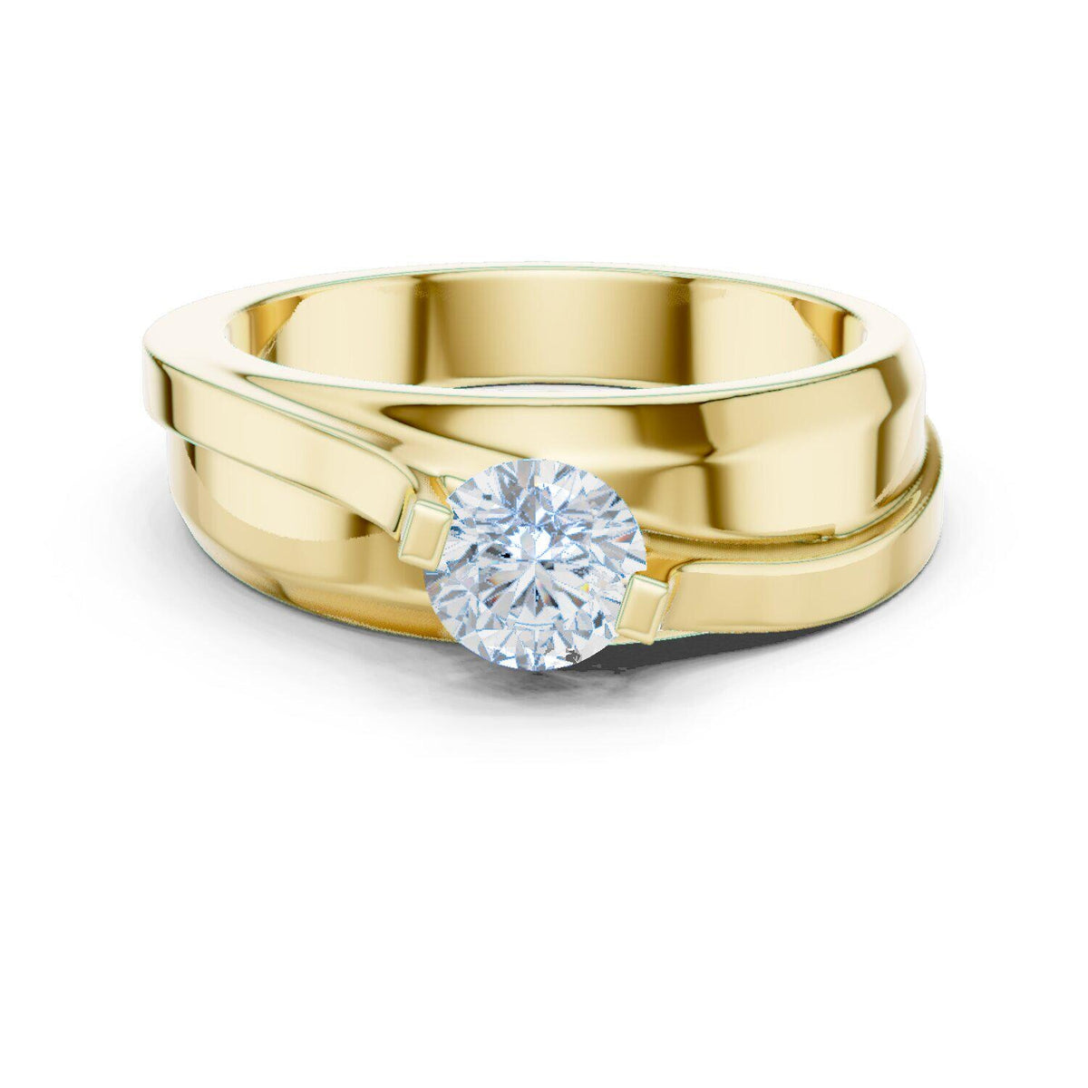 Men's Round Moissanite Ring, Offset Double Band – 925 Sterling Silver, 18K Gold Vermeil