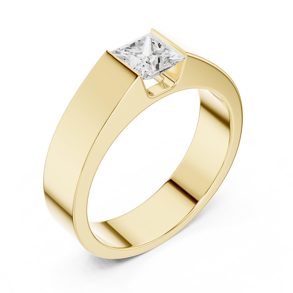 Men's 5.5mm Princess-Cut Moissanite Ring – 925 Sterling Silver, 18K Gold Vermeil
