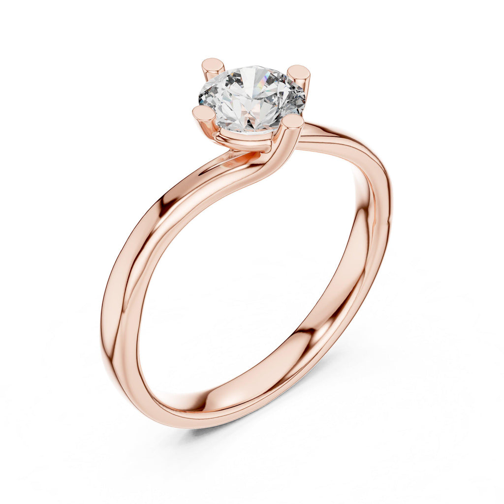 Round Moissanite Twist Solitaire Ring, 5mm – 925 Sterling Silver, 18K Gold Vermeil
