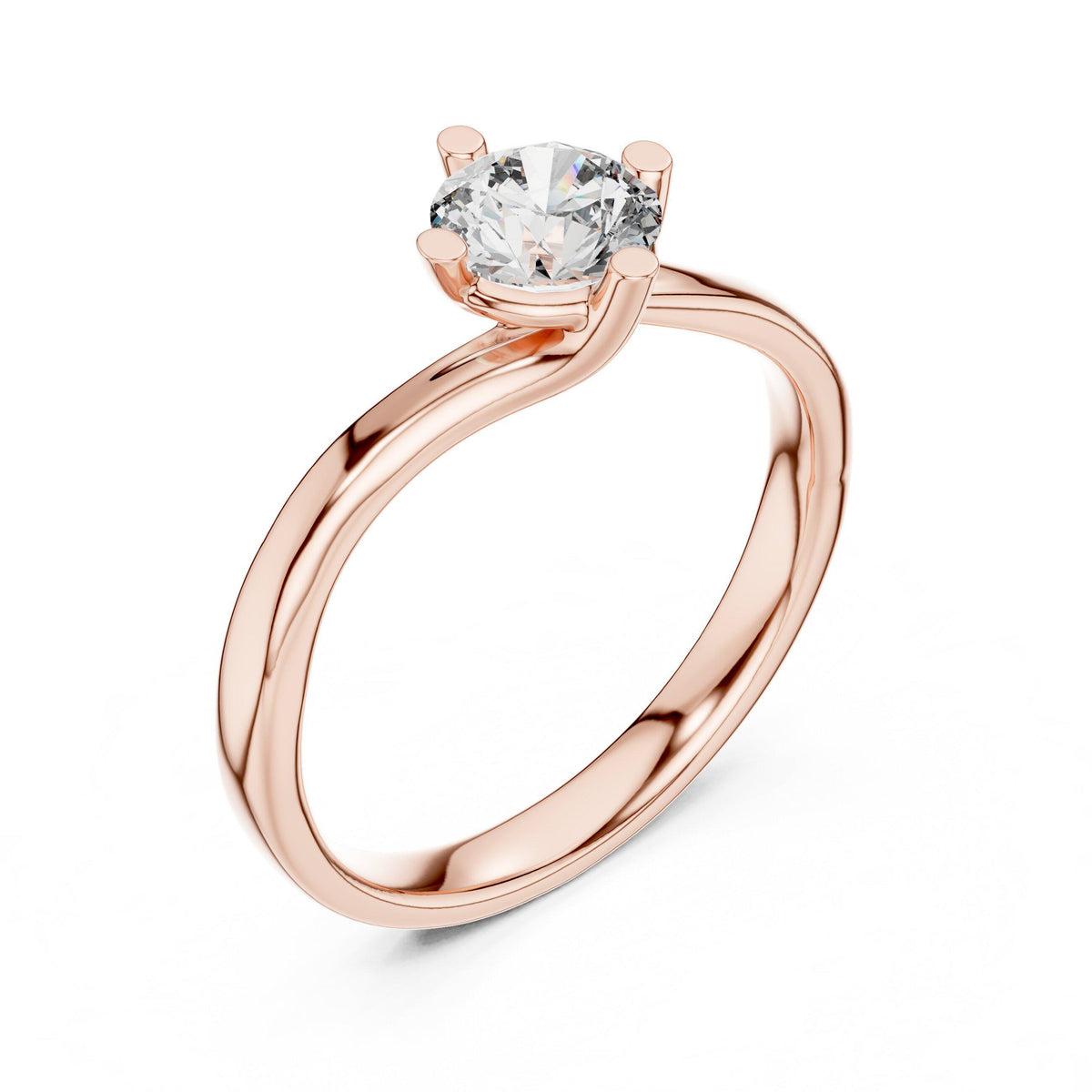Round Moissanite Twist Solitaire Ring, 5mm – 925 Sterling Silver, 18K Gold Vermeil