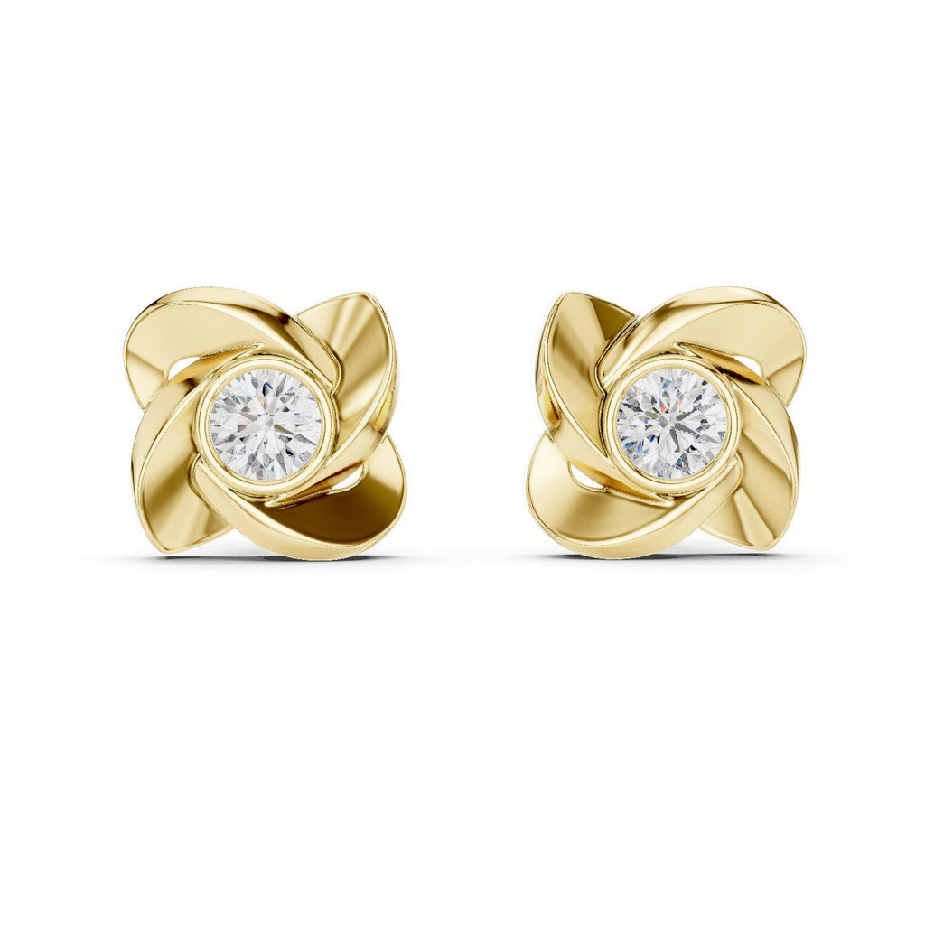 6.3mm Round Moissanite Petal Bezel Stud Earrings – 925 Sterling Silver, 18K Gold Vermeil