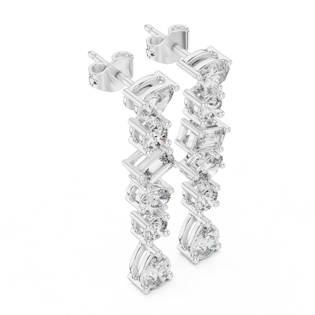 Mixed-Cut Moissanite Linear Drop Earrings – 925 Sterling Silver, 18K Gold Vermeil