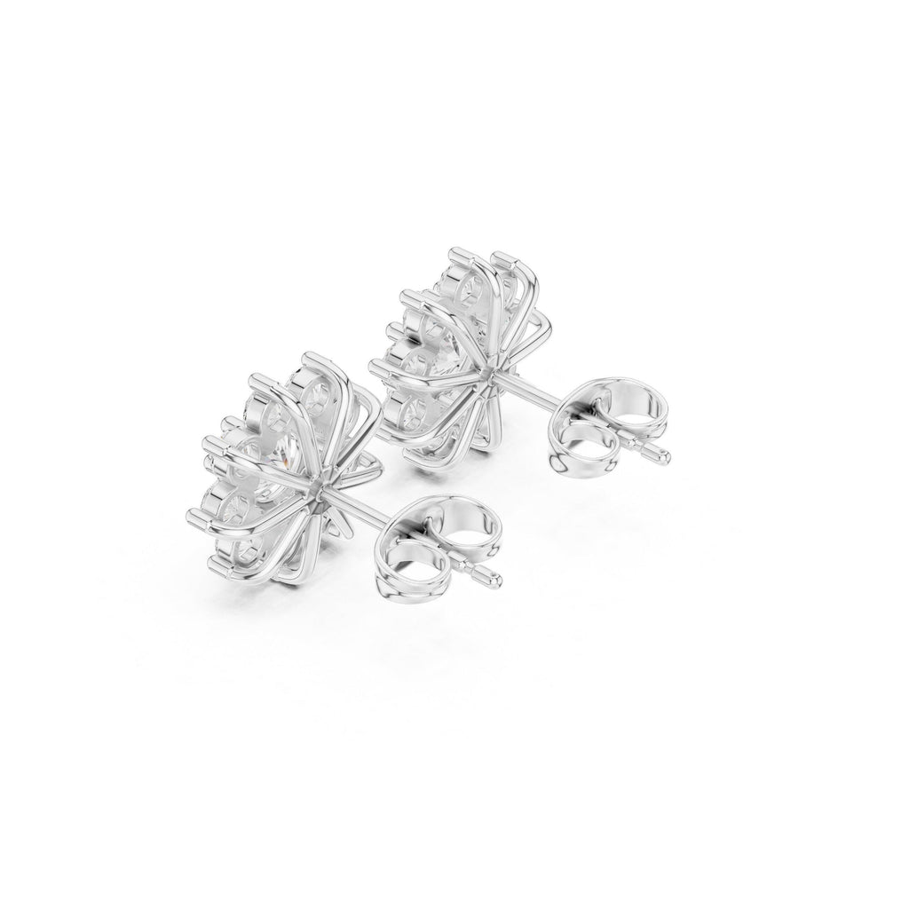 Round Moissanite Sunburst Halo Stud Earrings – 925 Sterling Silver, 18K Gold Vermeil