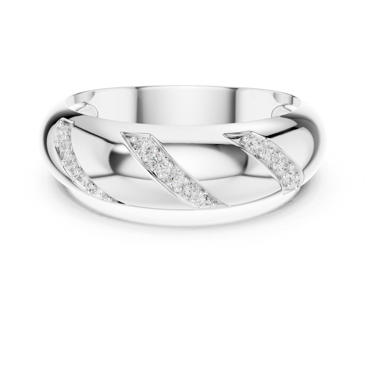 Men's Domed Band with Diagonal Pavé Moissanite Accents – 925 Sterling Silver, 18K Gold Vermeil