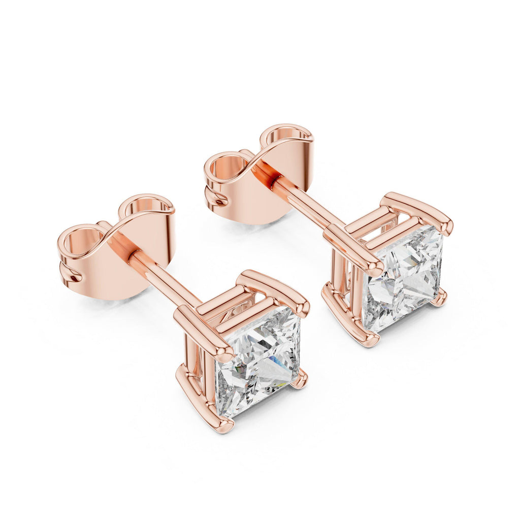 Princess Moissanite Solitaire Stud Earrings – 925 Sterling Silver, 18K Gold Vermeil