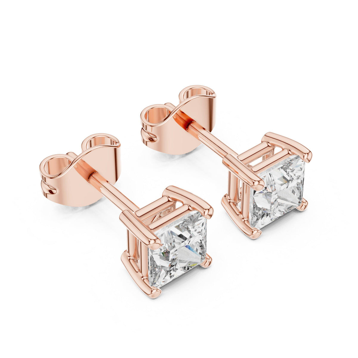 Princess Moissanite Solitaire Stud Earrings – 925 Sterling Silver, 18K Gold Vermeil