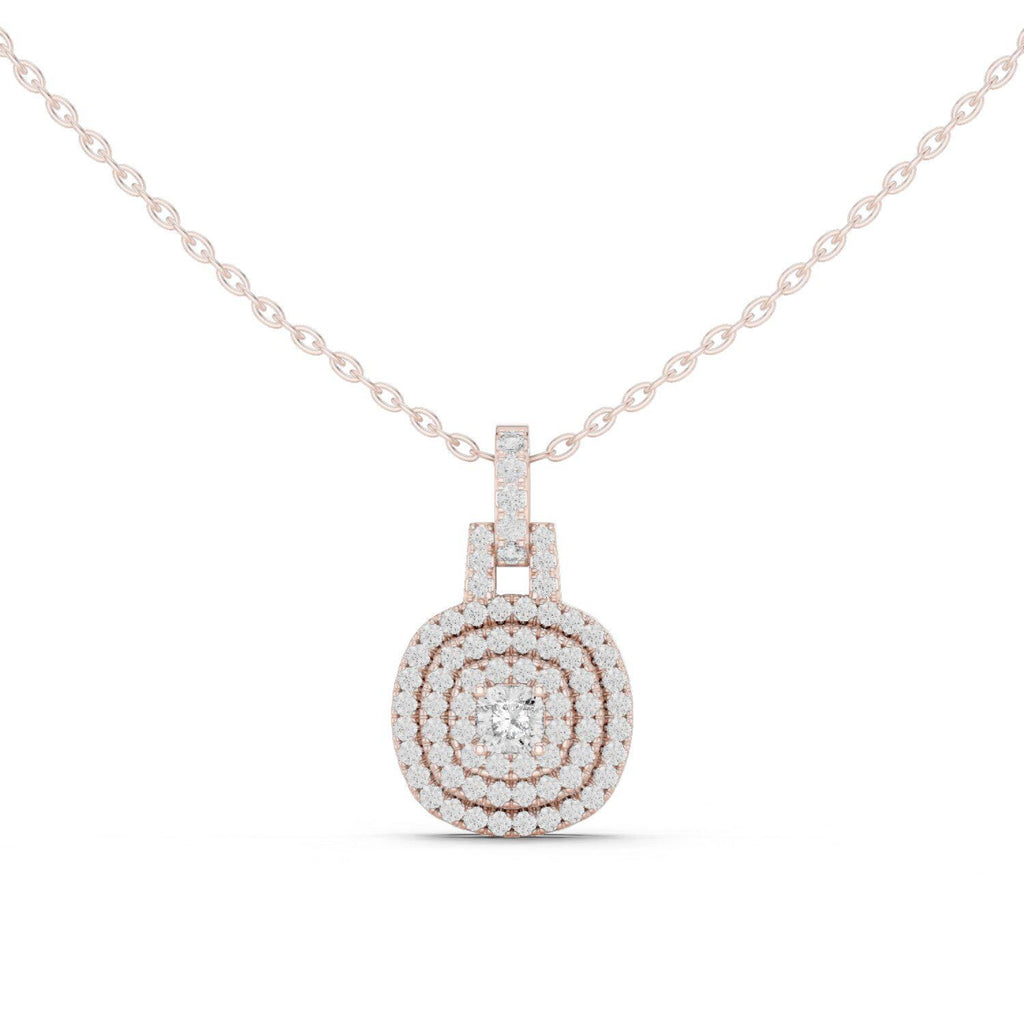 Cushion Moissanite Triple-Halo Pendant Necklace – 925 Sterling Silver, 18K Gold Vermeil