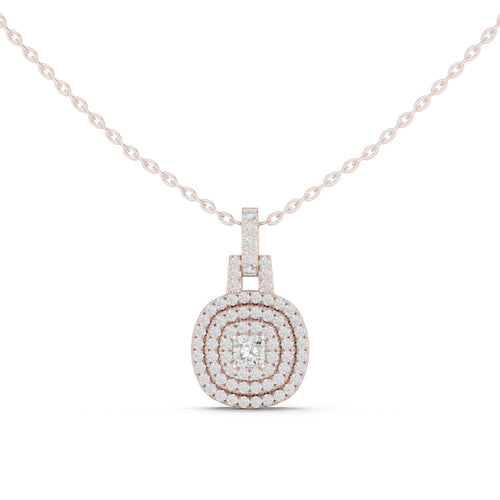 Cushion Moissanite Triple-Halo Pendant Necklace – 925 Sterling Silver, 18K Gold Vermeil