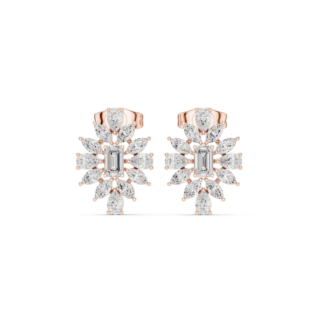 Baguette & Marquise Moissanite Starburst Stud Earrings – 925 Sterling Silver, 18K Gold Vermeil