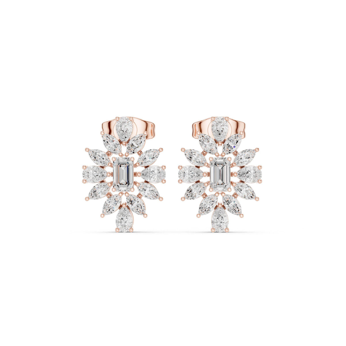 Baguette & Marquise Moissanite Starburst Stud Earrings – 925 Sterling Silver, 18K Gold Vermeil