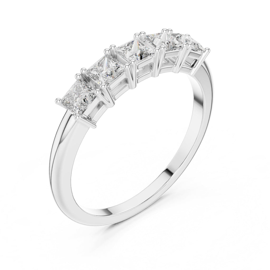 Princess-Cut Moissanite Five-Stone Band – 925 Sterling Silver, 18K Gold Vermeil