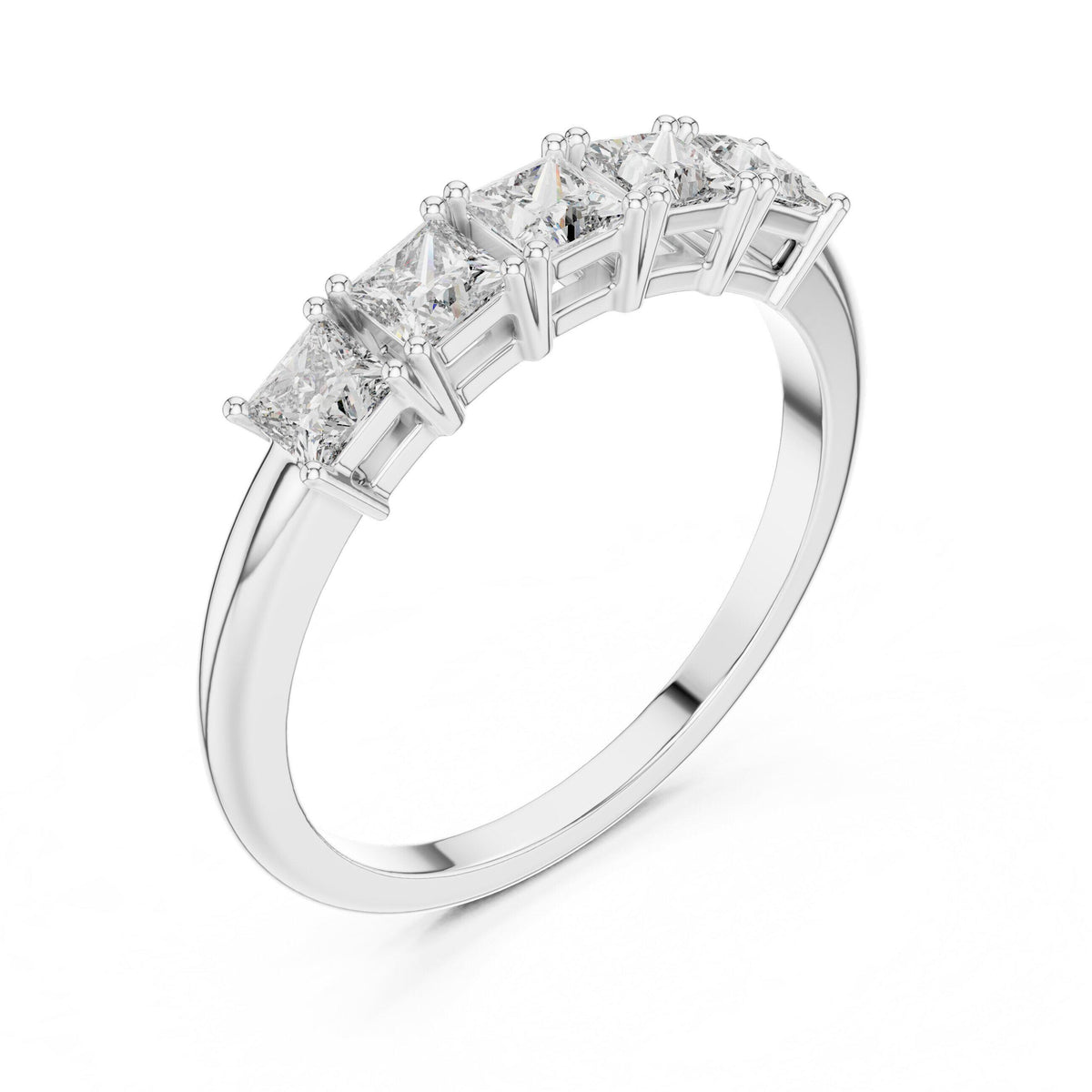 Princess-Cut Moissanite Five-Stone Band – 925 Sterling Silver, 18K Gold Vermeil