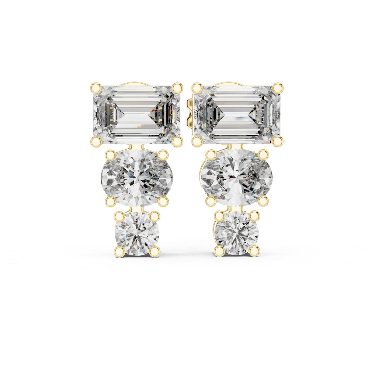 Emerald, Oval & Round Moissanite Drop Earrings – 925 Sterling Silver, 18K Gold Vermeil