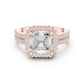 Asscher-Cut Moissanite Halo Ring with Triple-Row Pavé Band – 925 Sterling Silver, 18K Gold Vermeil