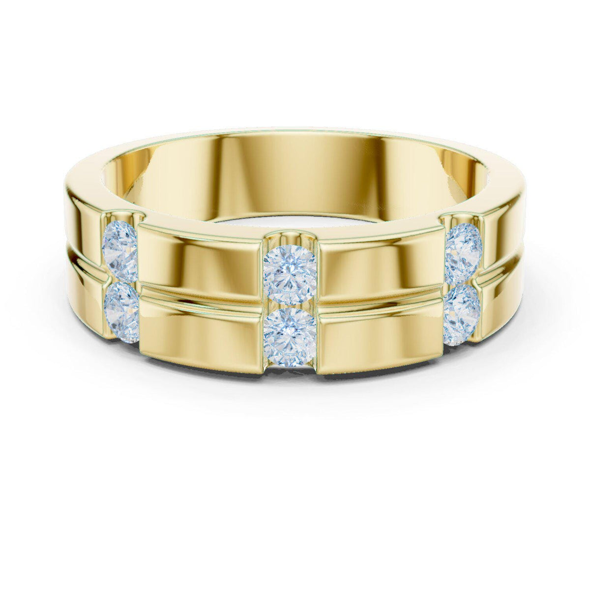 Men's Wide Band with Twin Pavé Bars – 925 Sterling Silver, 18K Gold Vermeil