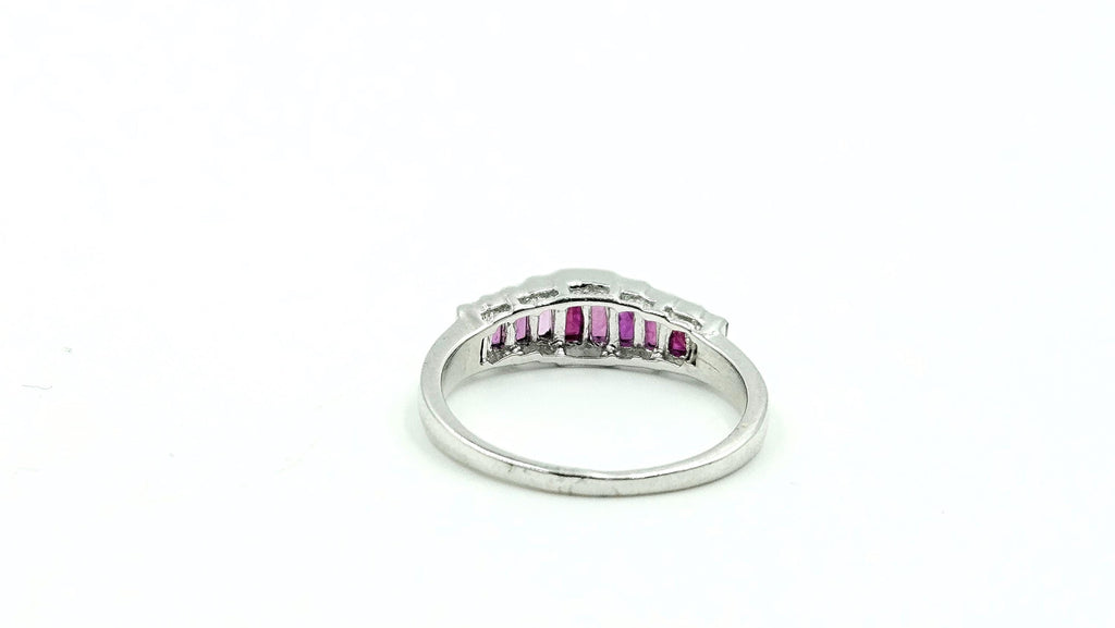Channel-Set Ruby Band Ring – 925 Sterling Silver, 18K White Gold Vermeil