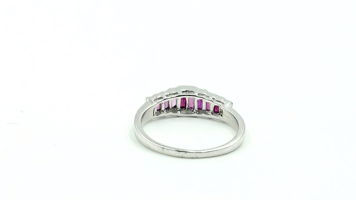 Channel-Set Ruby Band Ring – 925 Sterling Silver, 18K White Gold Vermeil