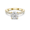 Round Moissanite Solitaire Ring with Pavé Band, Four-Prong – 925 Sterling Silver, 18K Gold Vermeil