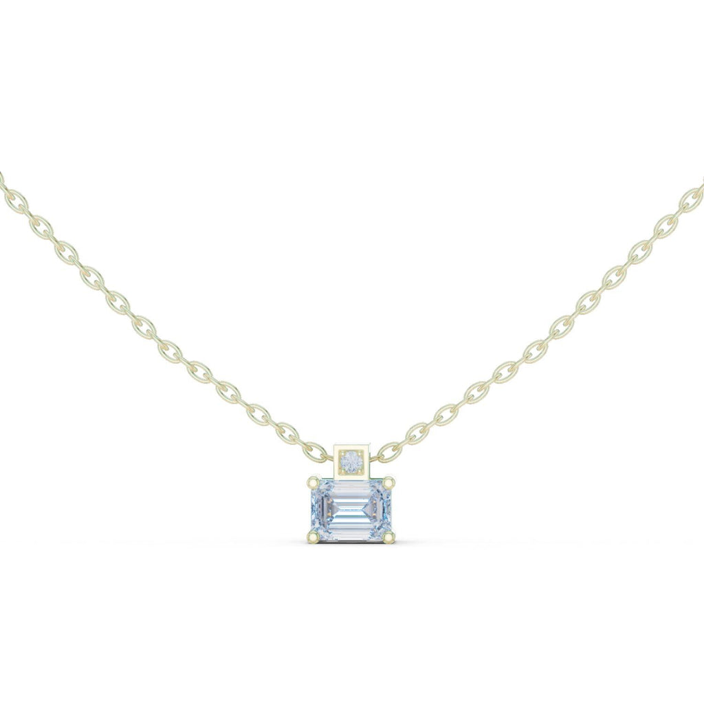 Emerald-Cut Moissanite Solitaire Necklace with Accent – 925 Sterling Silver, 18K Gold Vermeil