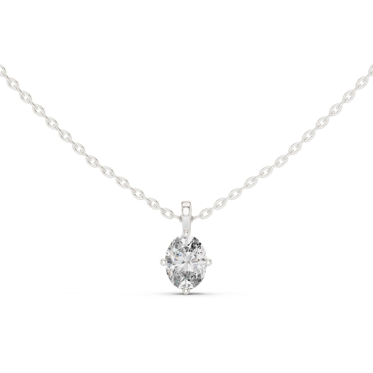 Oval Moissanite Four-Prong Solitaire Necklace – 925 Sterling Silver, 18K Gold Vermeil
