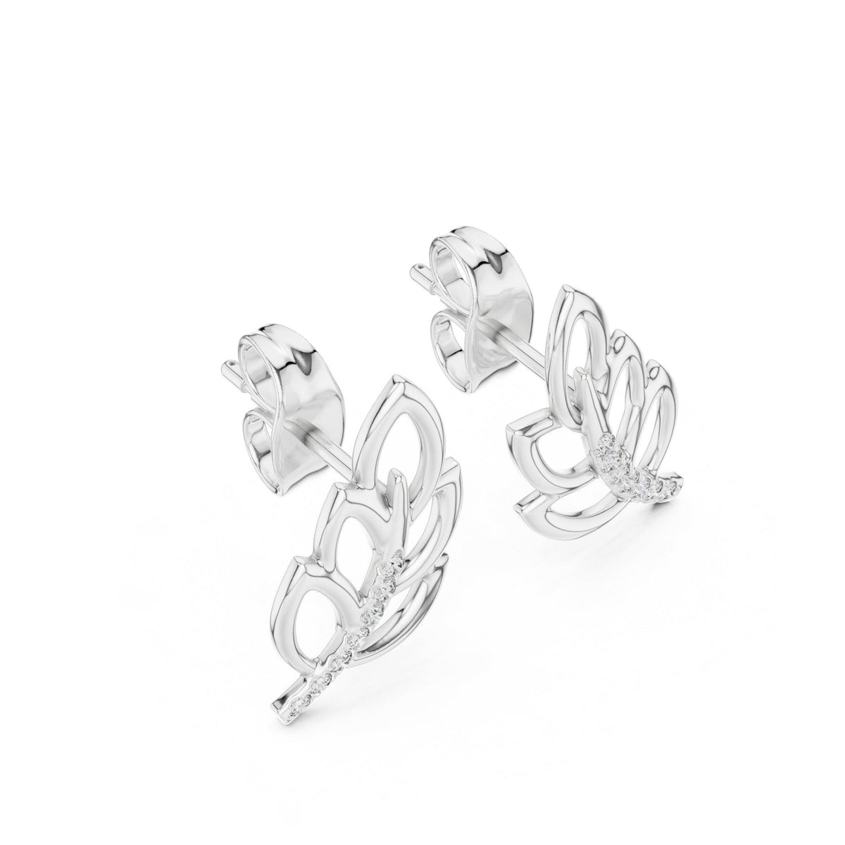 Moissanite Pavé Leaf Stud Earrings – 925 Sterling Silver, 18K Gold Vermeil