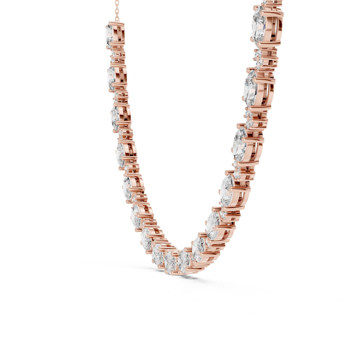 Round & Oval Moissanite Tennis Necklace – 925 Sterling Silver, 18K Gold Vermeil