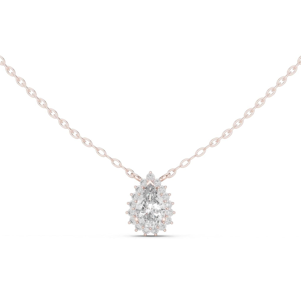 Pear Moissanite Cluster Halo Pendant Necklace – 925 Sterling Silver, 18K Gold Vermeil