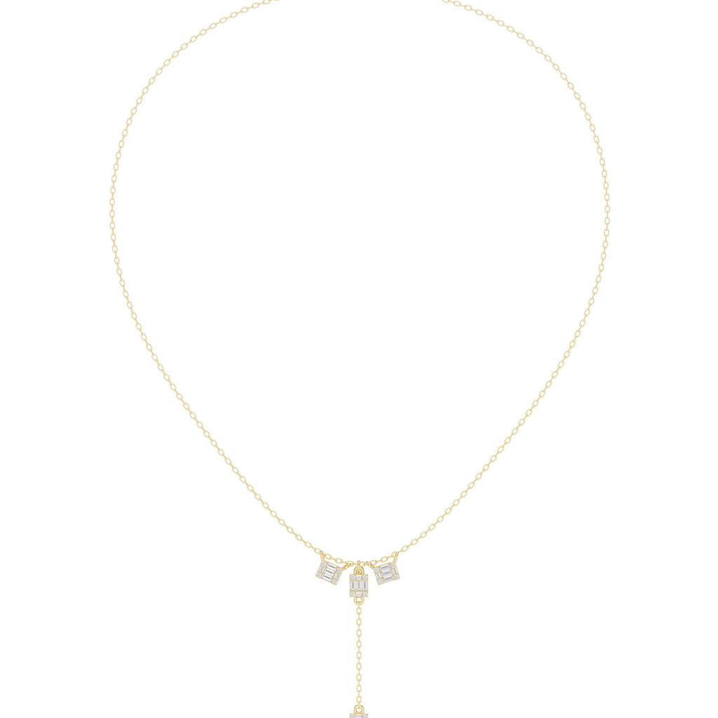 Baguette Moissanite Lariat Necklace – 925 Sterling Silver, 18K Gold Vermeil