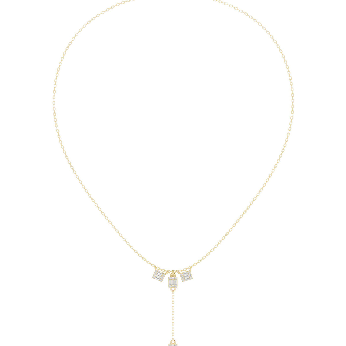 Baguette Moissanite Lariat Necklace – 925 Sterling Silver, 18K Gold Vermeil