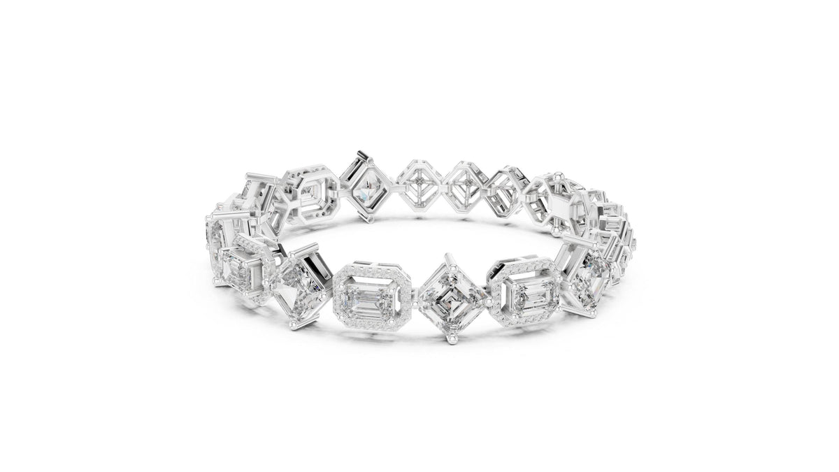 Emerald-Cut Halo Moissanite Bracelet – 925 Sterling Silver, 18K Gold Vermeil