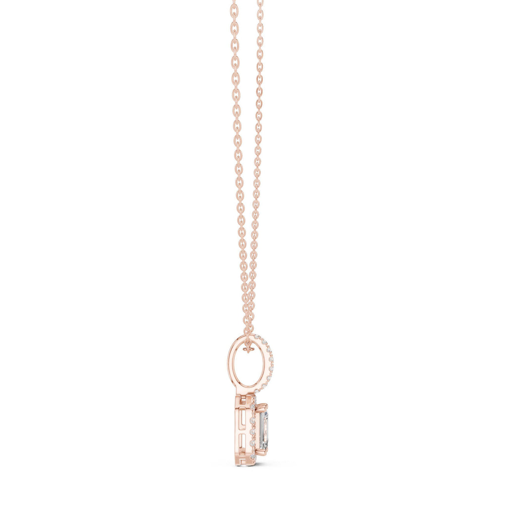 Emerald-Cut Moissanite Halo Pendant Necklace – 925 Sterling Silver, 18K Gold Vermeil