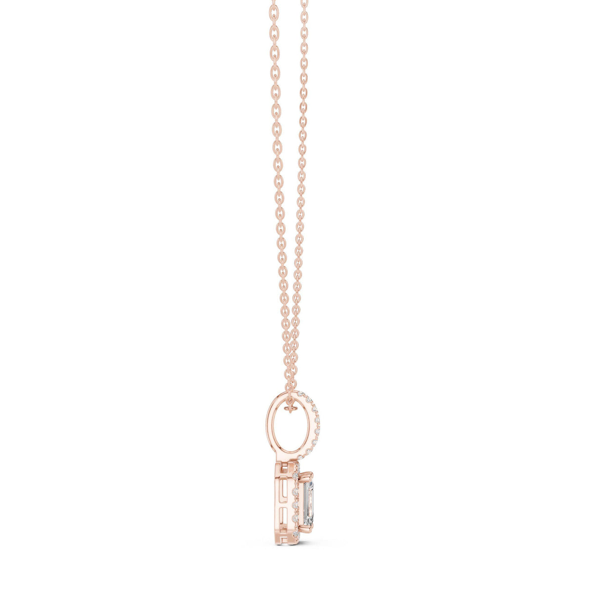 Emerald-Cut Moissanite Halo Pendant Necklace – 925 Sterling Silver, 18K Gold Vermeil