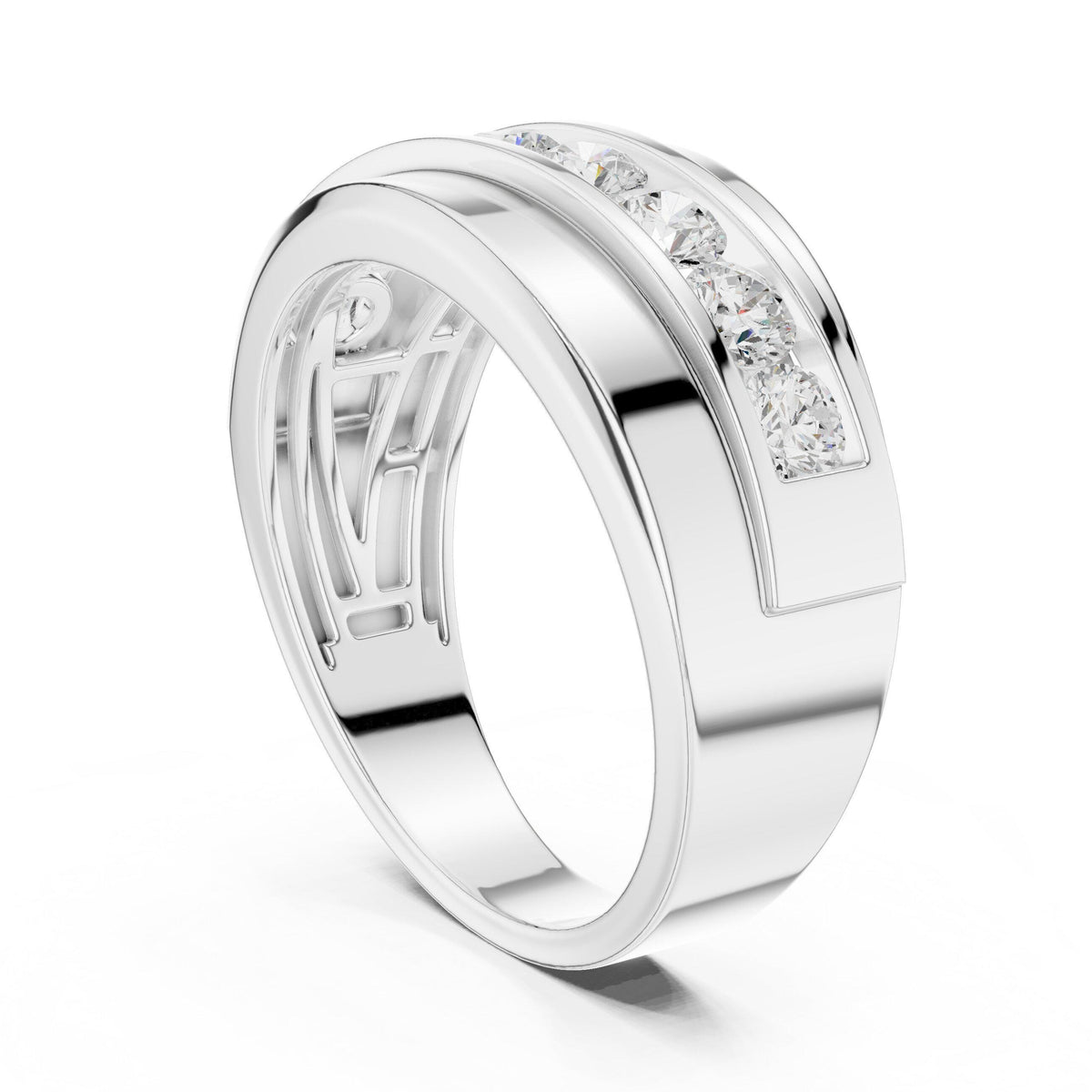 Men's Diagonal Channel-Set Moissanite Band – 925 Sterling Silver, 18K Gold Vermeil