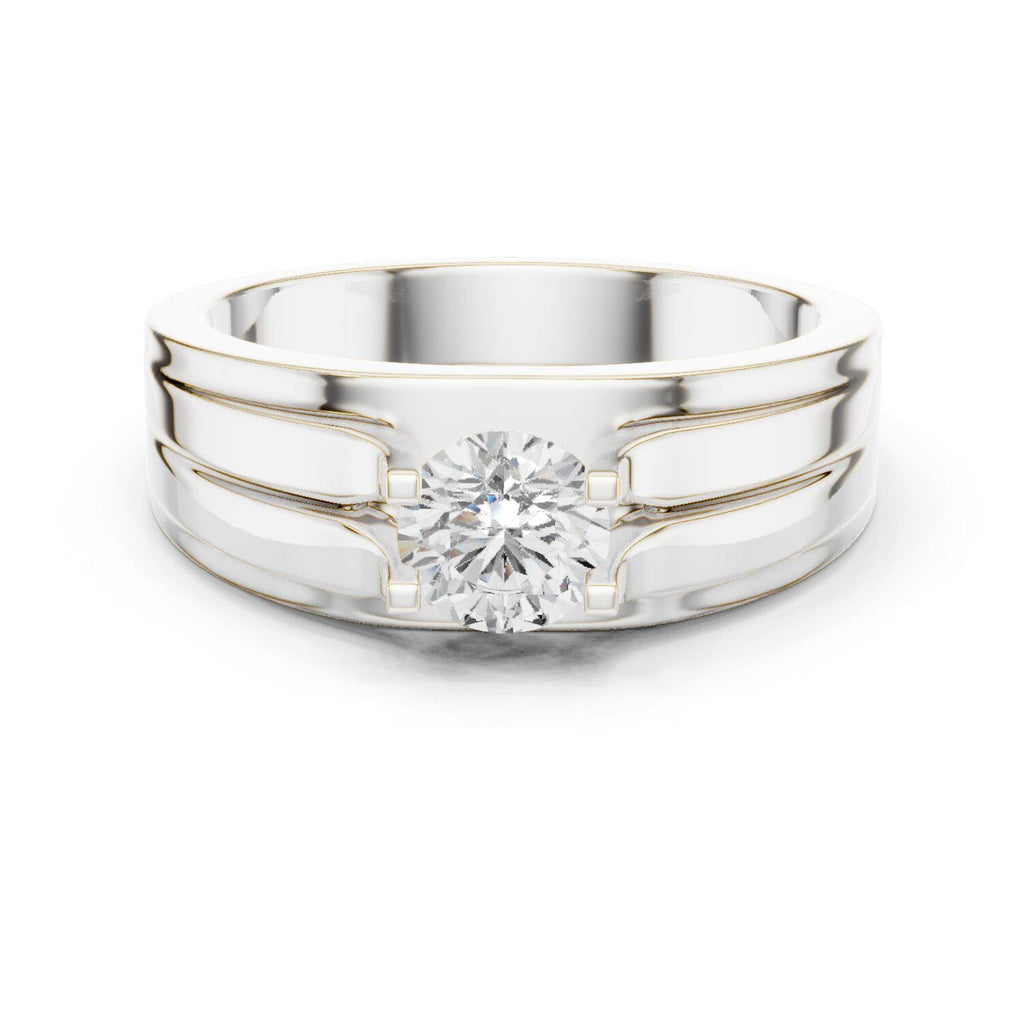 Men's Round Moissanite Ring, Double-Groove Band – 925 Sterling Silver, 18K Gold Vermeil