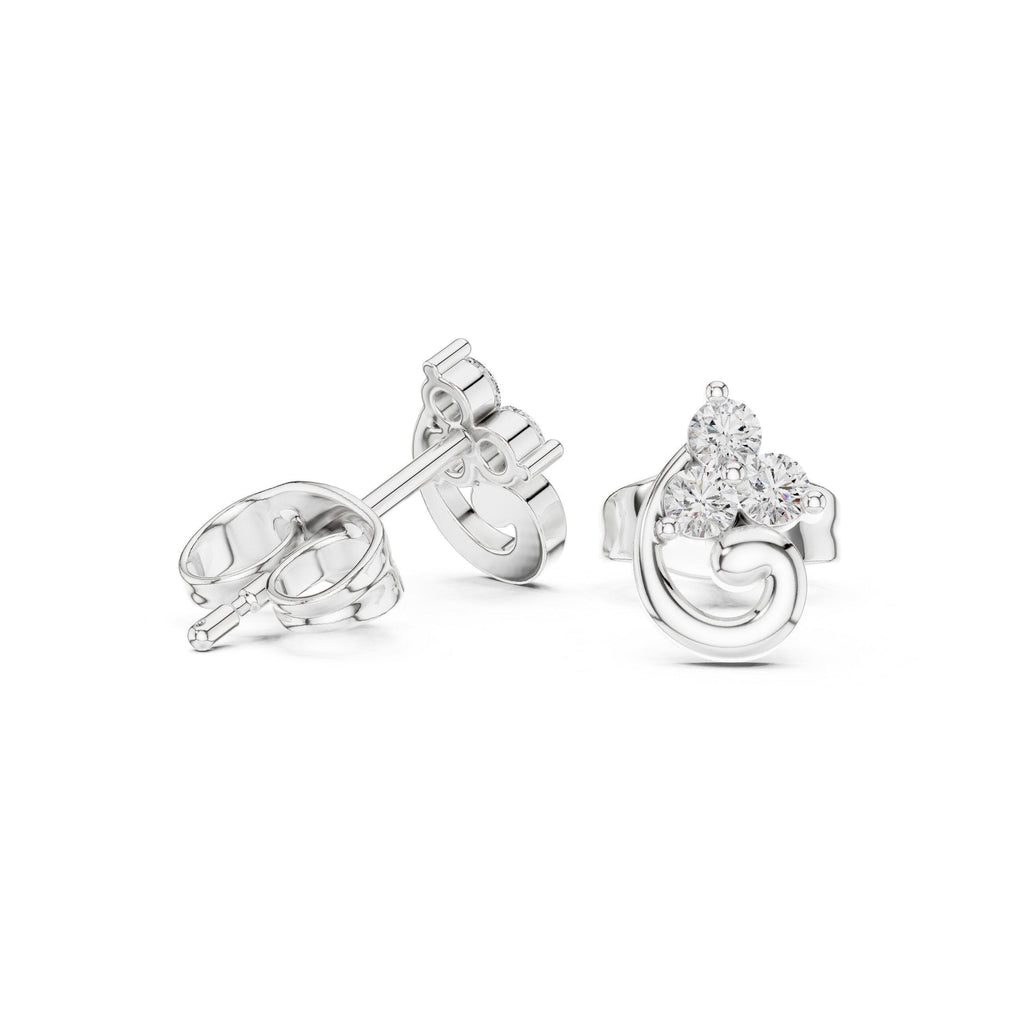 Moissanite Trio Swirl Stud Earrings – 925 Sterling Silver, 18K Gold Vermeil