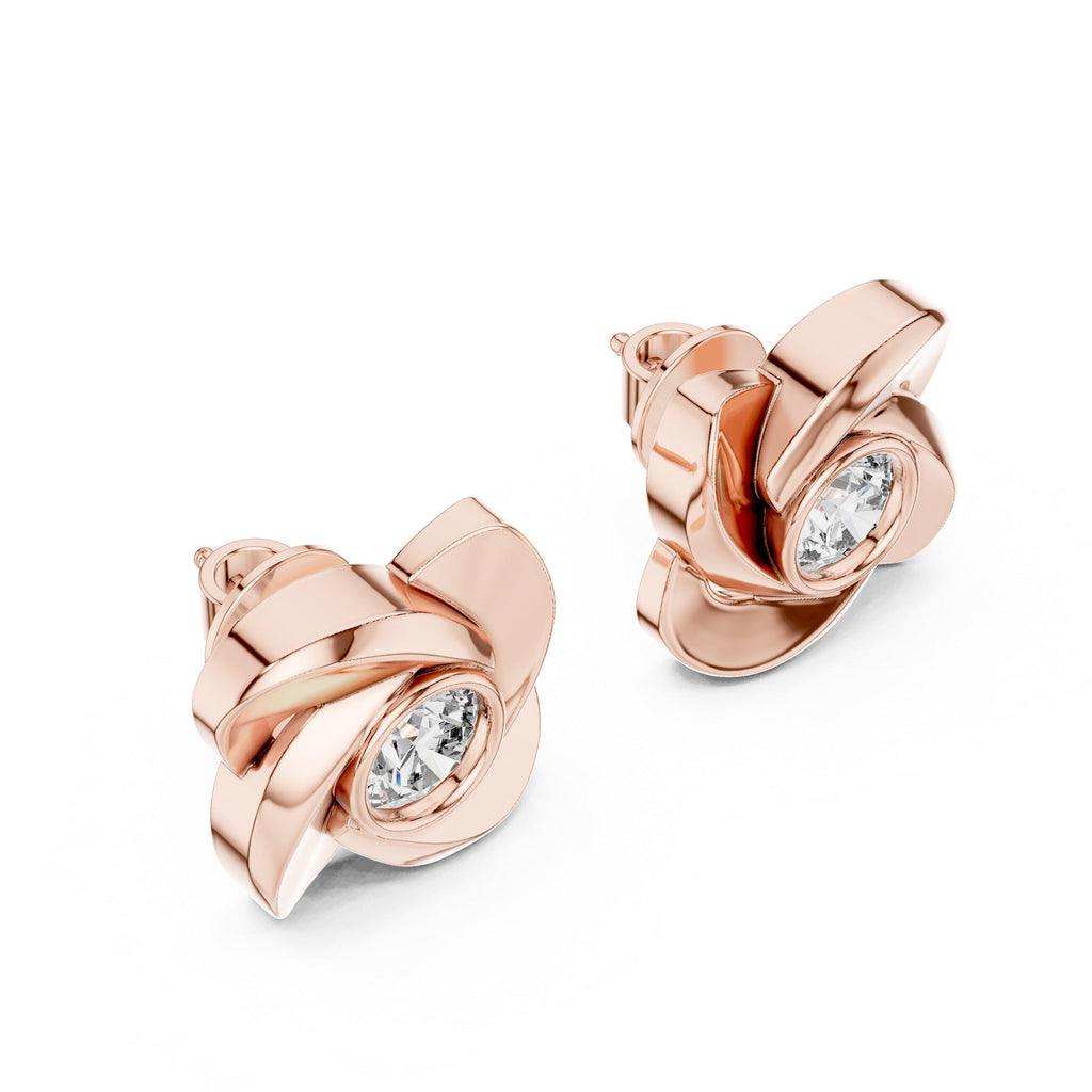 6.3mm Round Moissanite Petal Bezel Stud Earrings – 925 Sterling Silver, 18K Gold Vermeil